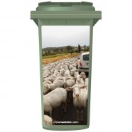 Herd Of Sheep Crossing The Road Wheelie Bin Sticker Panel
